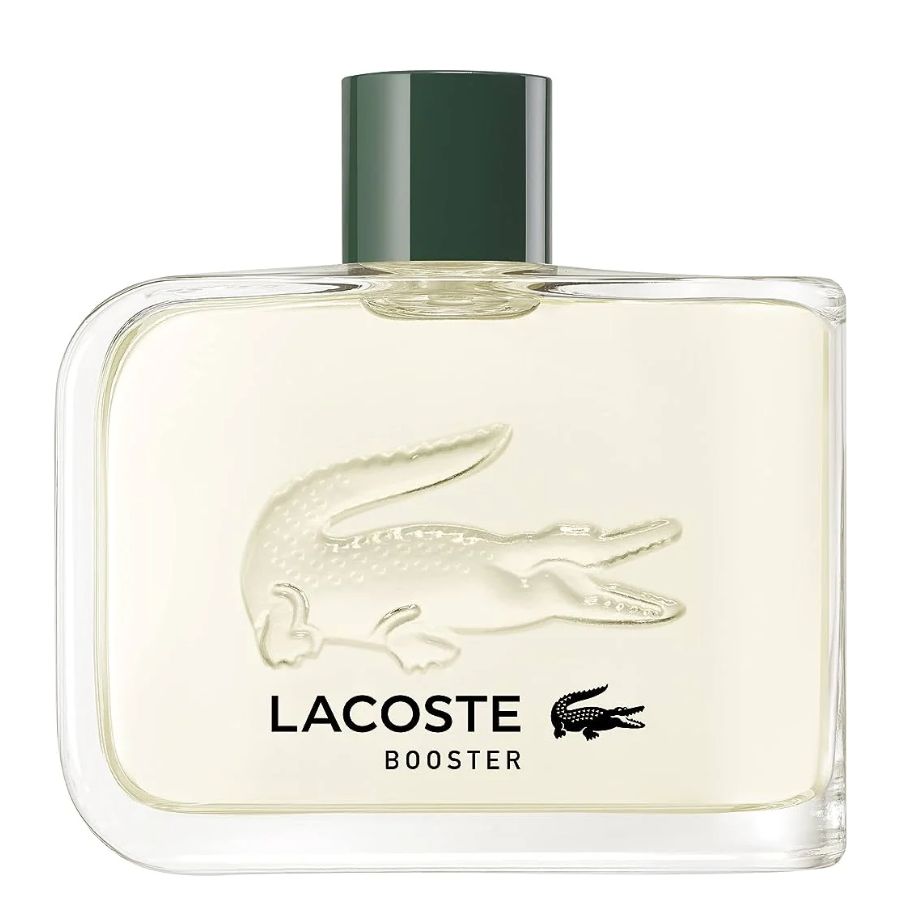 Colonia probador Lacoste Booster EDT, 3,4 oz, detalles en verde esmerilado
