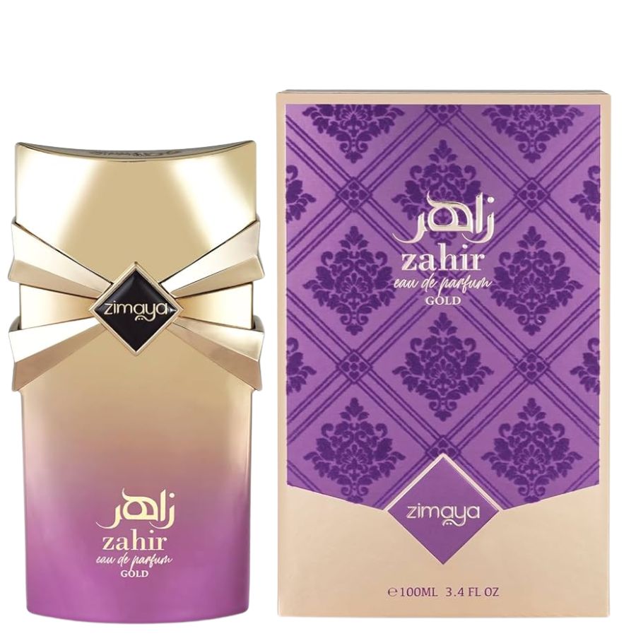 Zimaya Zahir Gold EDP 3,4 oz perfume de mujer frasco dorado-violeta