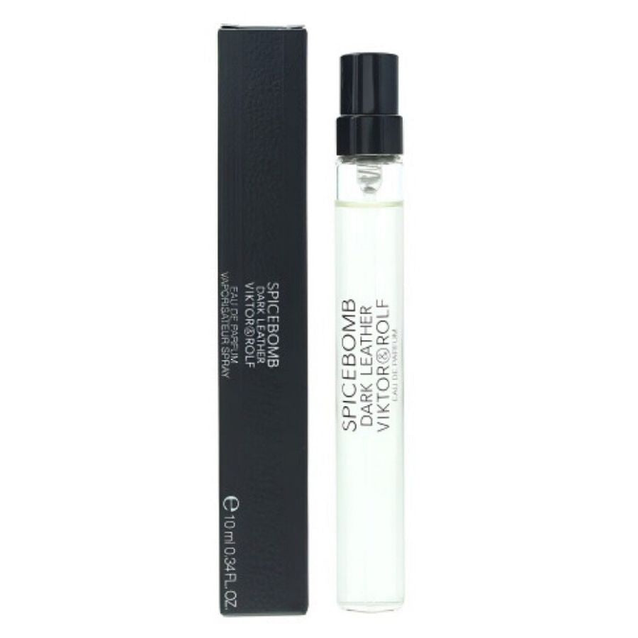 Spicebomb Dark Leather EDP mini spray de 10 ml, botella negra mate