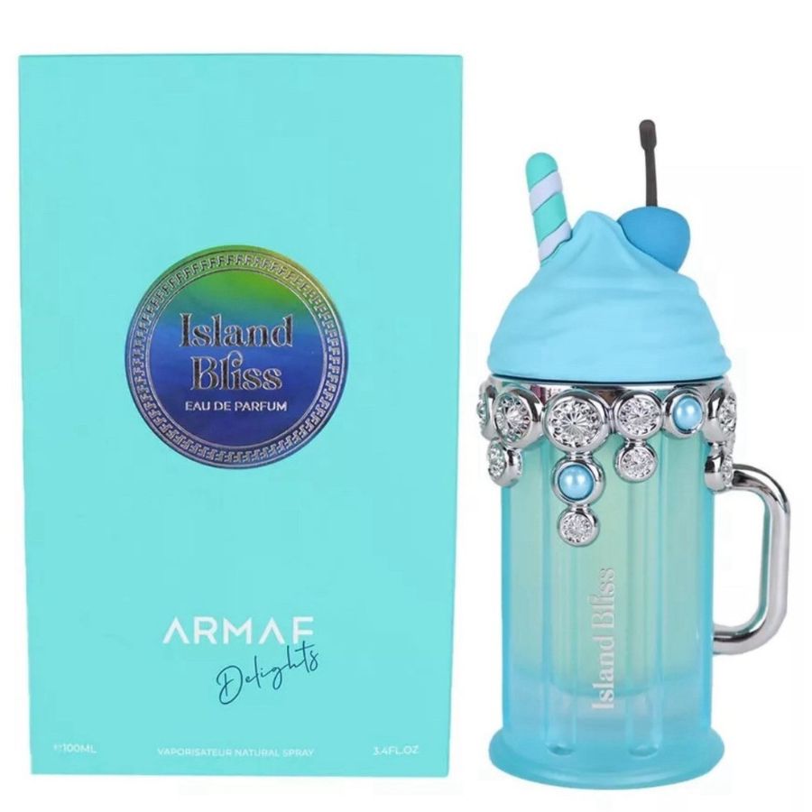 Island Bliss de Armaf, perfume para mujer, botella de batido turquesa de 3,4 oz