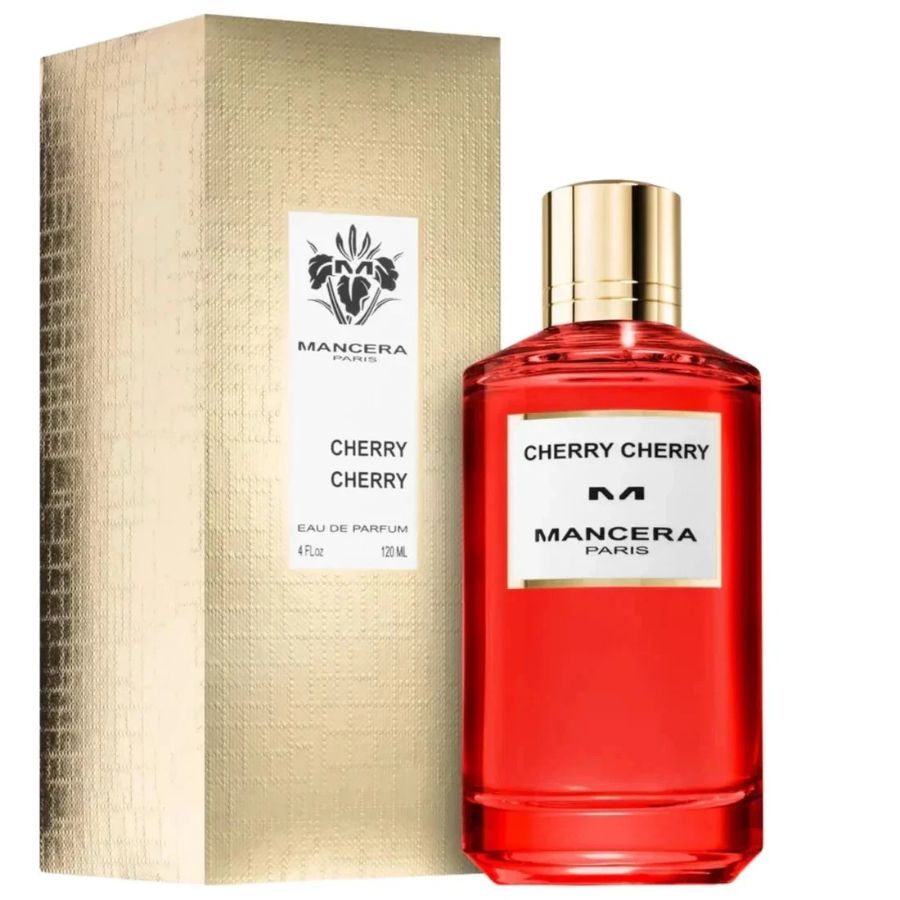 Perfume Mancera Cherry Cherry EDP, 4.0 oz, botella roja con tapa dorada