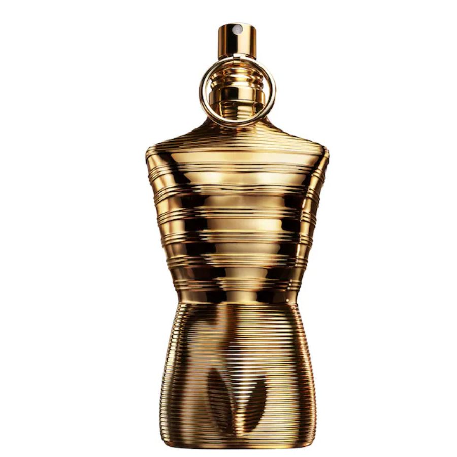 Le Male Elixir Absolu de Jean Paul Gaultier para hombres Botella de torso con probador de perfume en aerosol de 2.5 oz