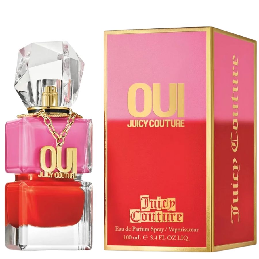 Oui de Juicy Couture para mujer 3,4 oz EDP Spray botella con logo dorado