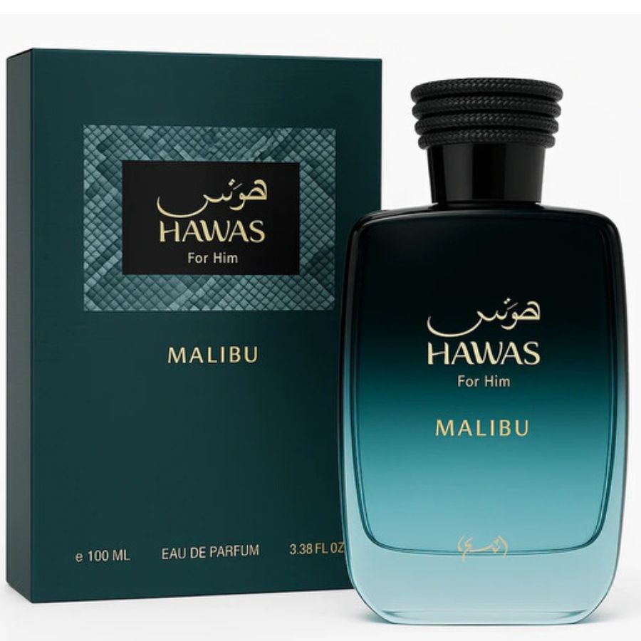 Hawas Malibu de Rasasi Men 3.4 oz EDP botella azul tropical