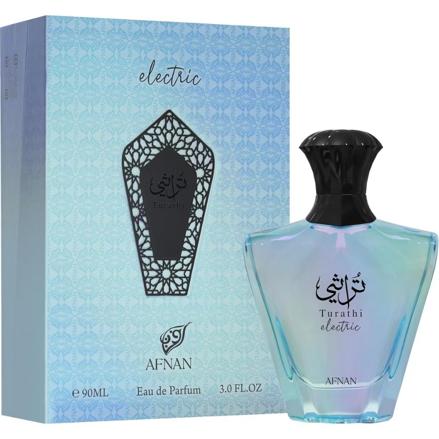 Turathi Electric by Afnan unisex perfume, 3.0 oz EDP blue bottle