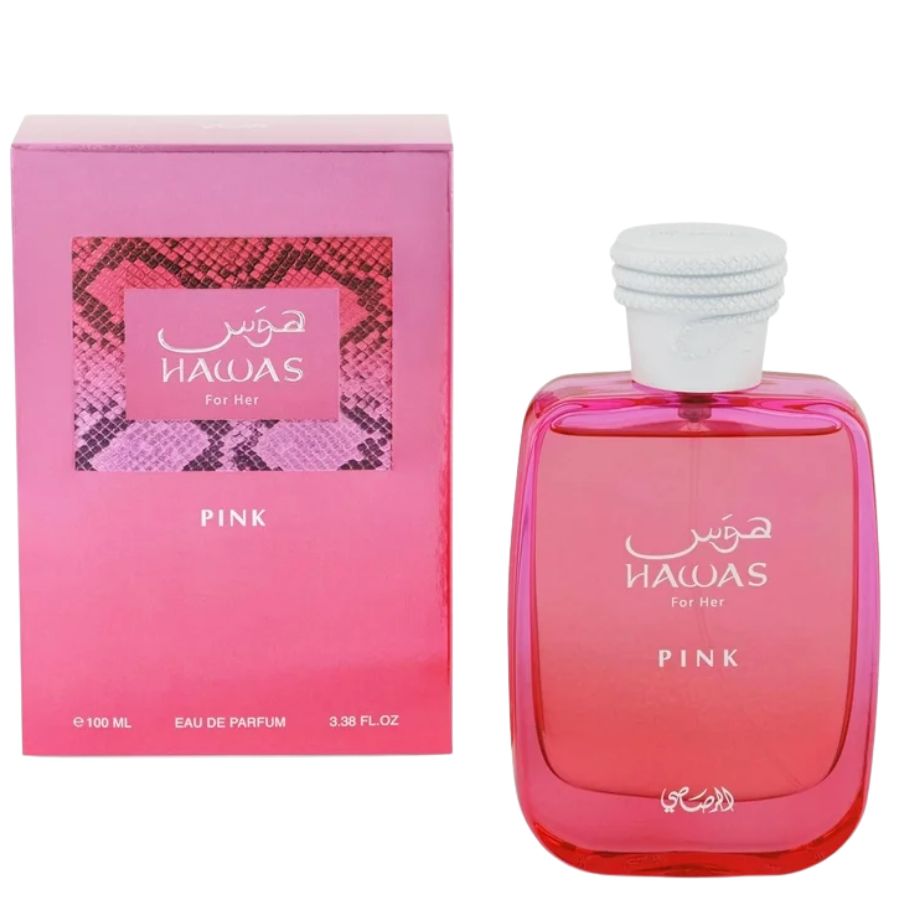 Hawas Pink by Rasasi women’s perfume, 3.4 oz EDP pink bottle