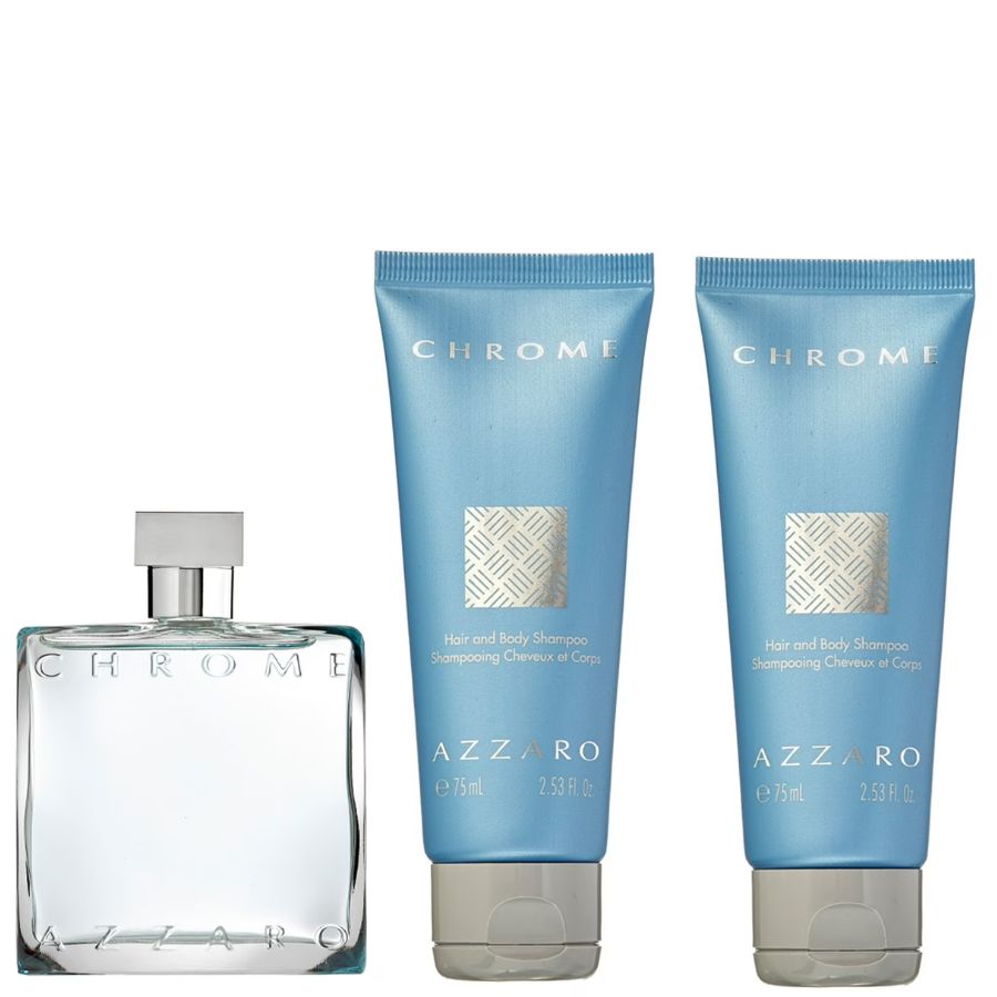 Chrome by Azzaro men gift set 3.4 oz with two shampoos