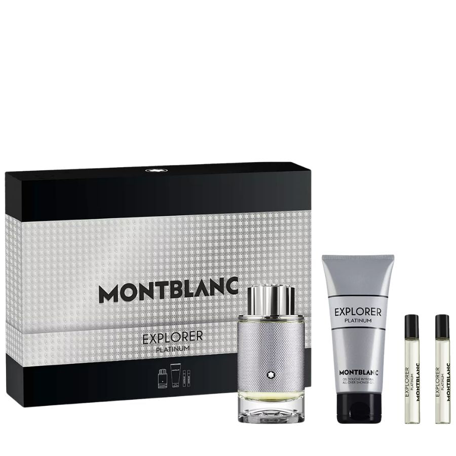 Explorer Platinum Montblanc 4pc gift set 3.4 oz silver bottle