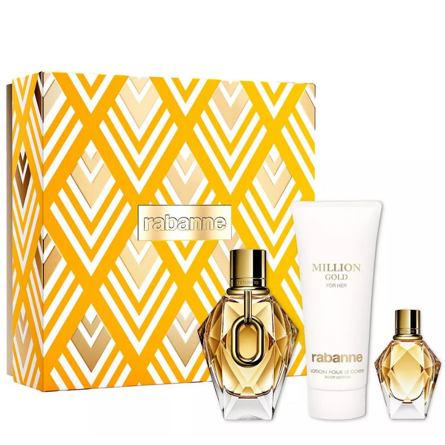 Million Gold For Her EDP gift set 3 oz gold bottle