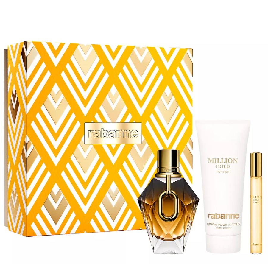 Million Gold For Her Parfum gift set 3 oz gold bottle