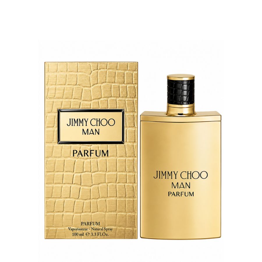 Jimmy Choo Man Parfum 3.4 oz reflective gold bottle