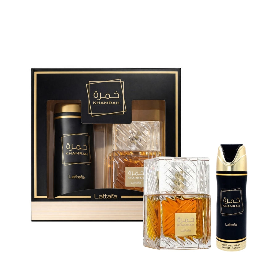 Khamrah by Lattafa for Unisex 3.4 oz EDP 2pc Gift Set (6.7Deo )