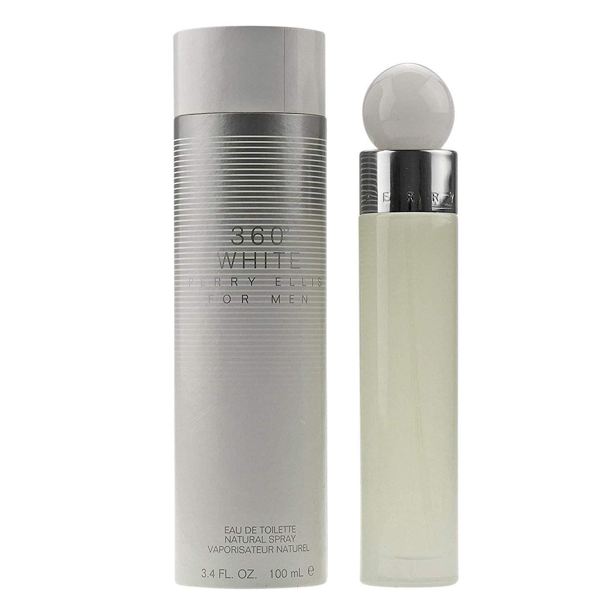 360° White by Perry Ellis men’s EDT 3.4 oz, white cylinder bottle