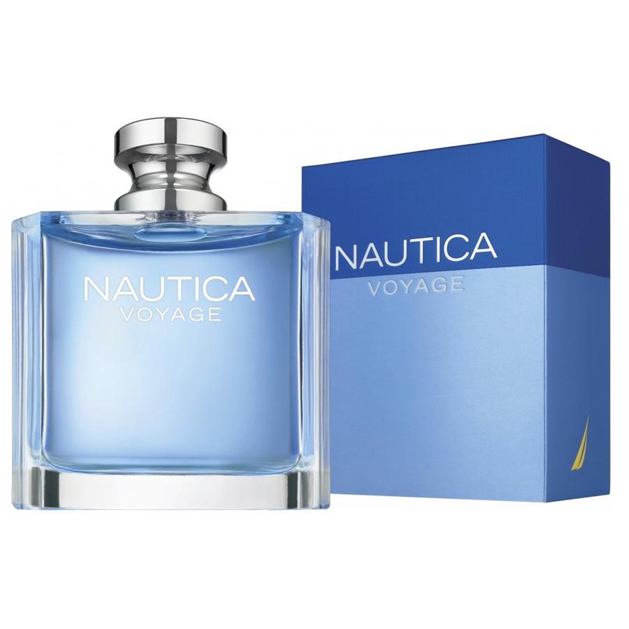 EDT para hombre Nautica Voyage, botella transparente de 3,4 oz con tapa plateada