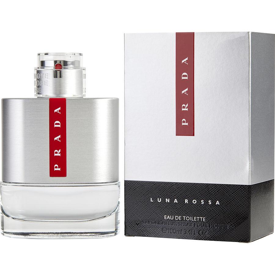 Colonia masculina Prada Luna Rossa EDT, botella plateada de 3,4 oz con franja roja