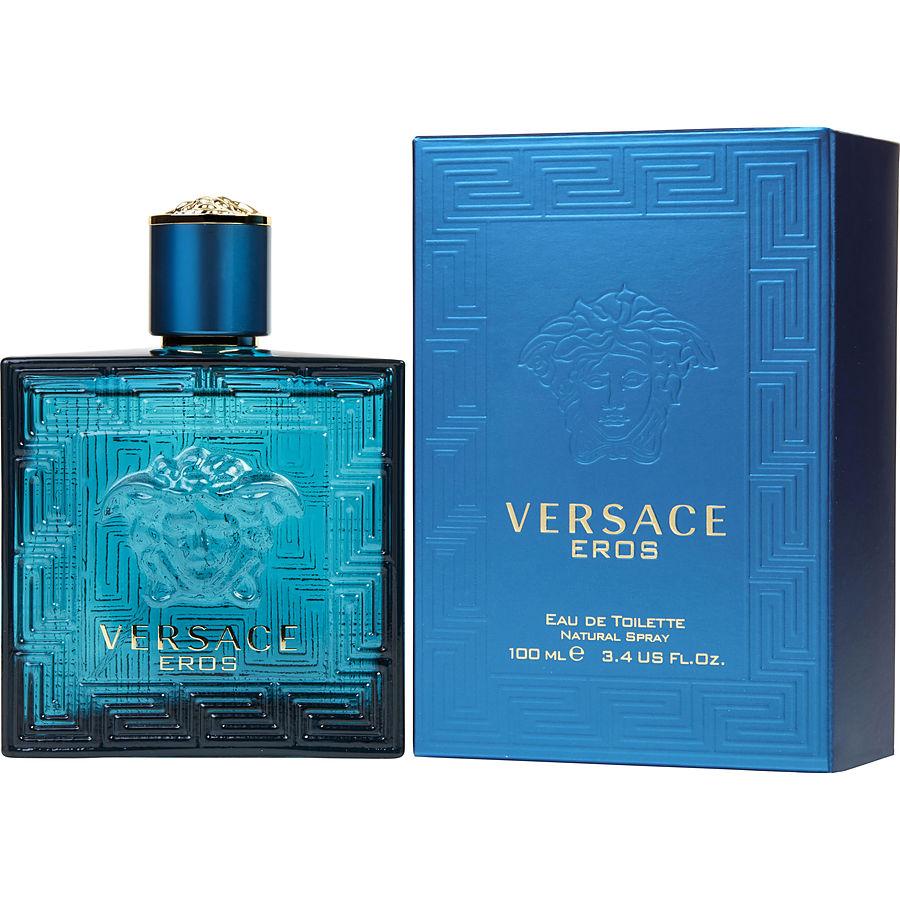 Perfume para hombre Eros by Versace, spray EDT de 3,4 oz, botella turquesa