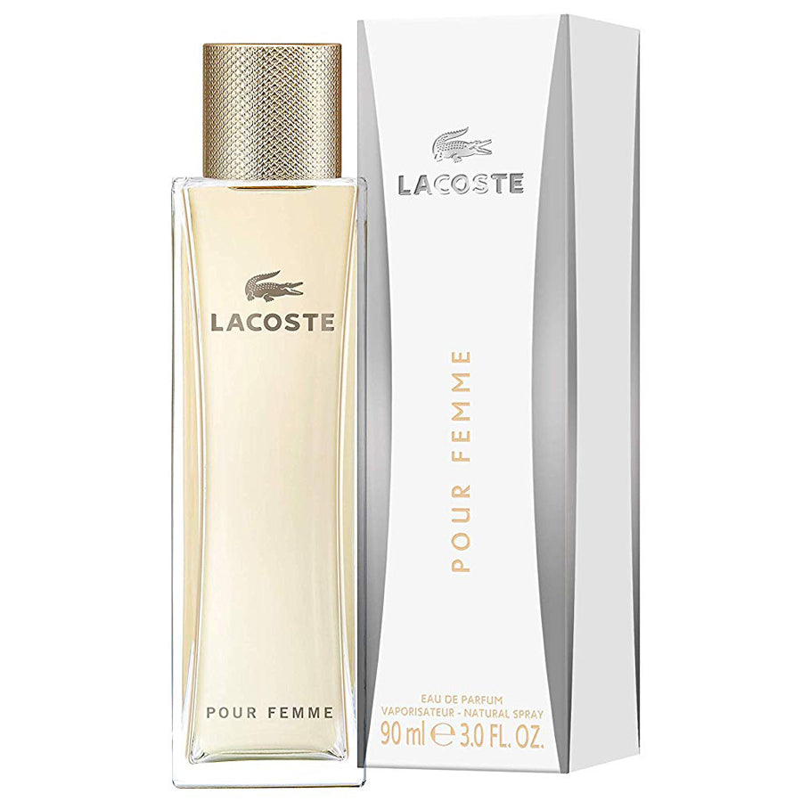 Lacoste Pour Femme EDP para mujer, 3,0 oz, botella delgada de color beige
