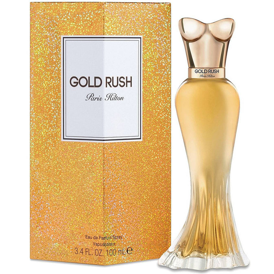 Paris Hilton Gold Rush EDP para mujer, botella de vestido dorado de 3,4 oz