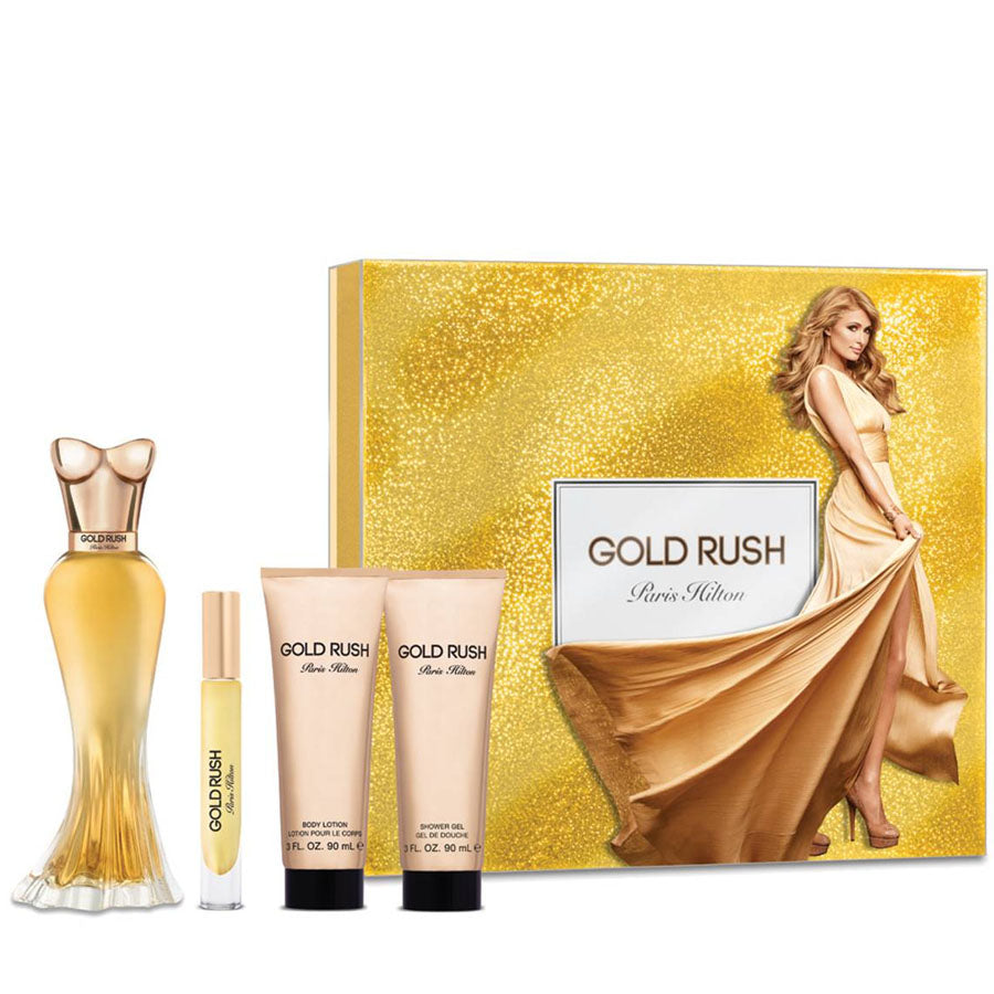 Gold Rush by Paris Hilton women’s 3.4 oz EDP 4 PC gift set