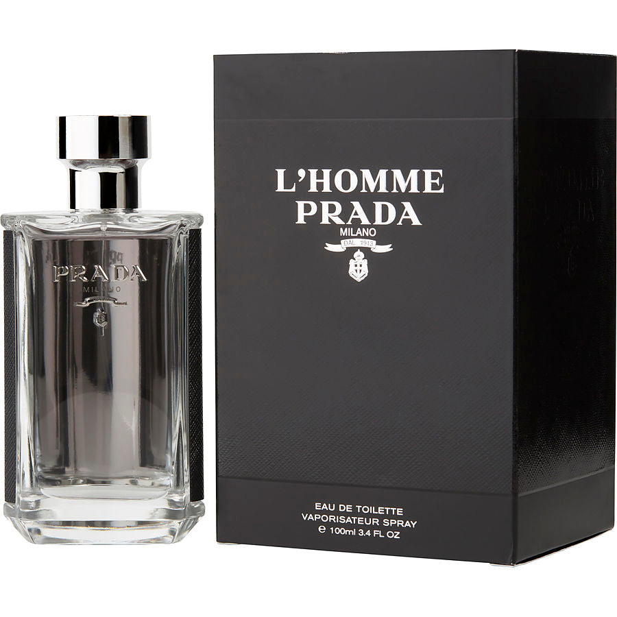 Prada L’Homme by Prada EDT spray cologne, 3.4 oz, leather-wrapped bottle