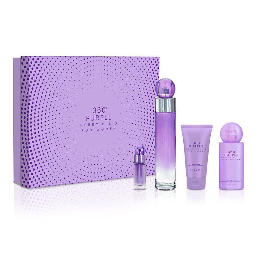 Foto de 360° Purple de Perry Ellis para mujer, set de regalo EDP de 3,4 oz