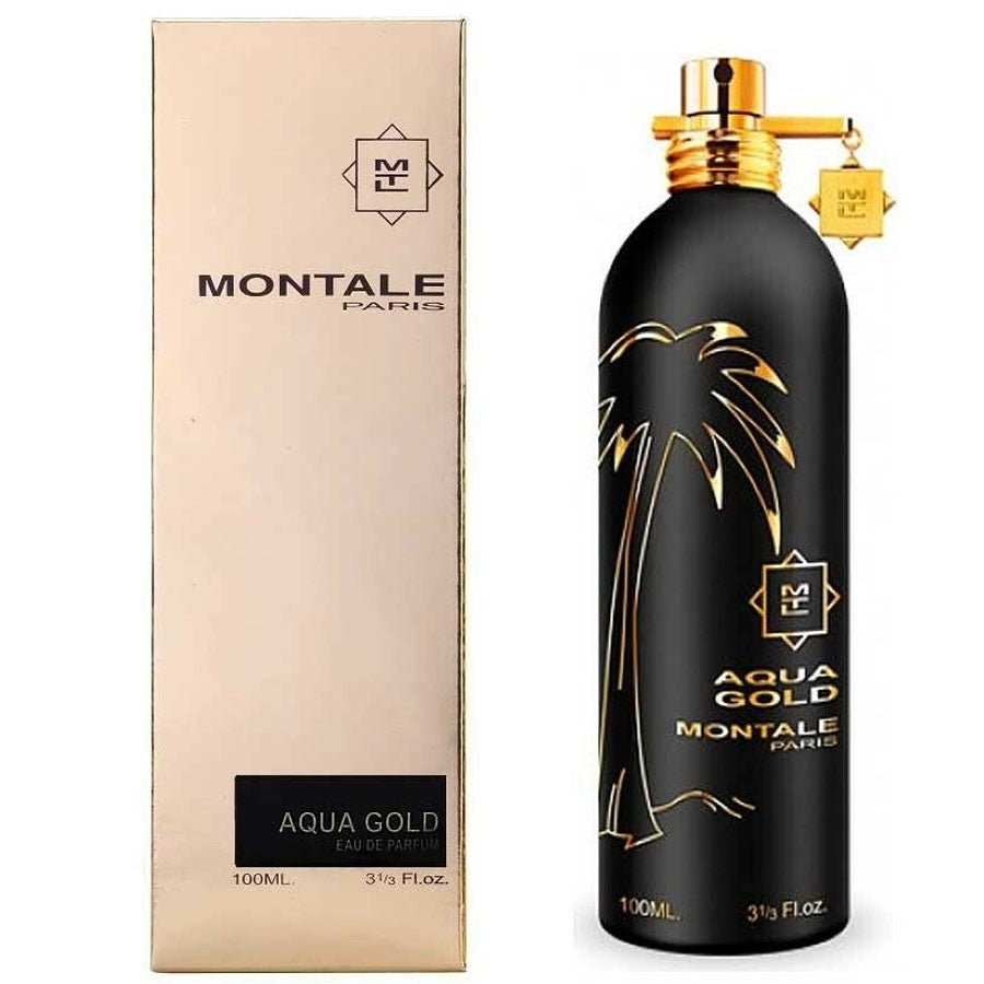 Aqua Gold EDP fragrance 3.4 oz metallic gold bottle