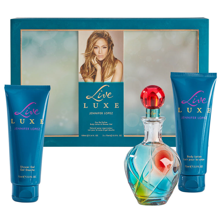 Live Luxe perfume 3.4 oz colorful three-piece gift set