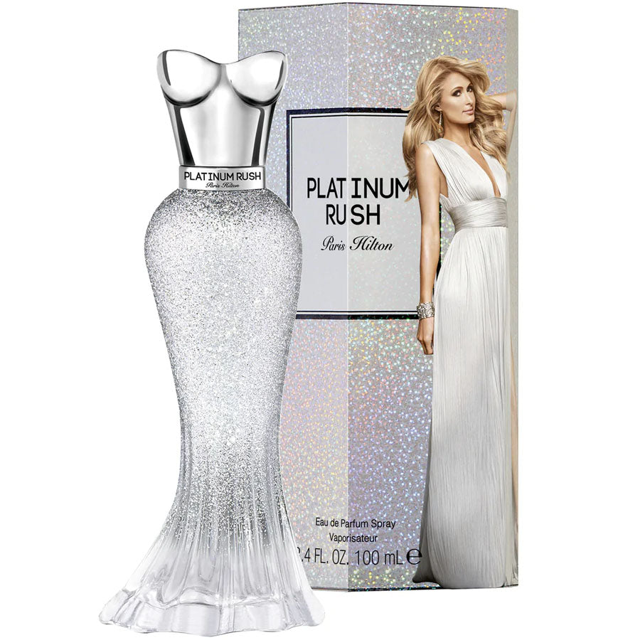 Paris Hilton Platinum Rush EDP 3,4 oz perfume en spray, botella plateada