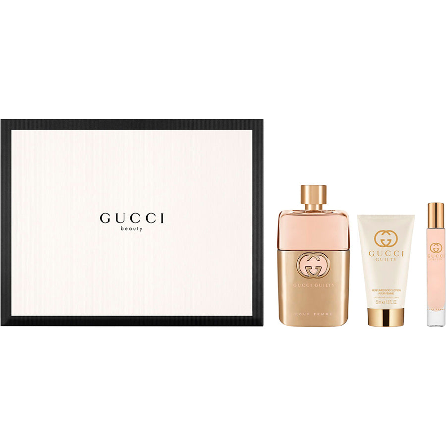 Gucci Guilty Pour Femme women’s EDP 3 piece gift set gold bottle
