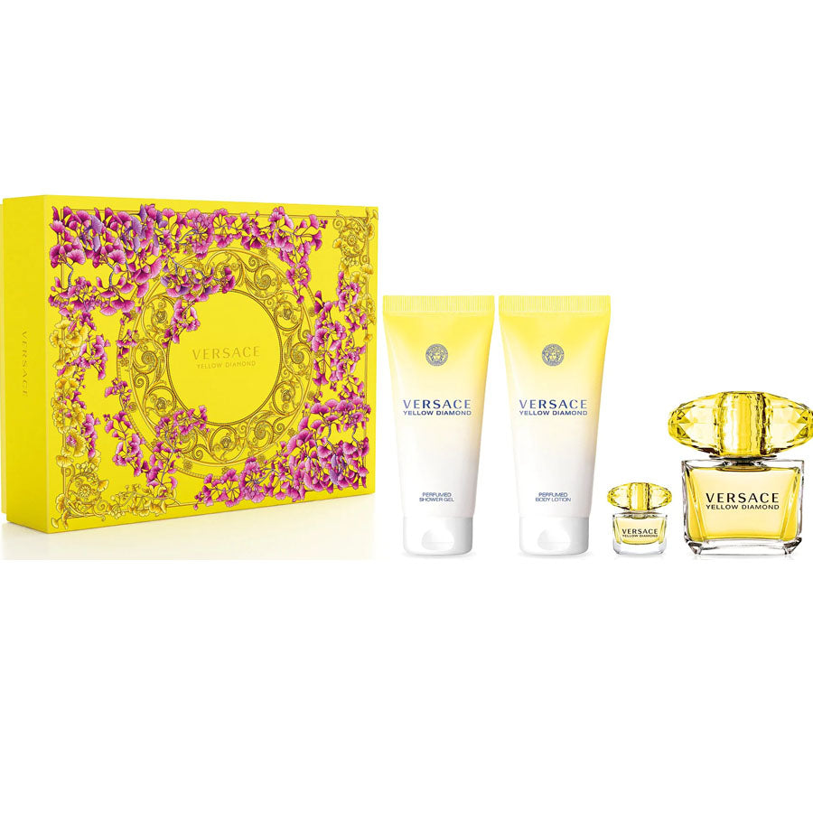 Set de regalo de 4 piezas para mujer Versace Yellow Diamond, 3,0 oz EDT