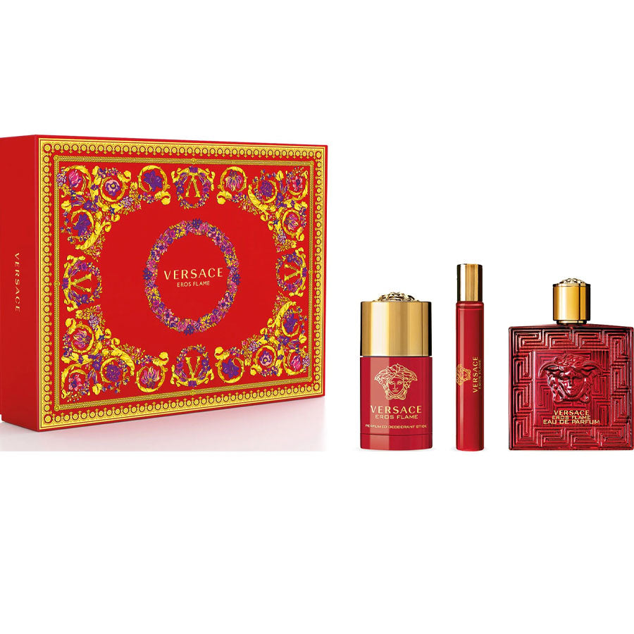 Versace Eros Flame fragrance gift set with red 3.4 oz bottle