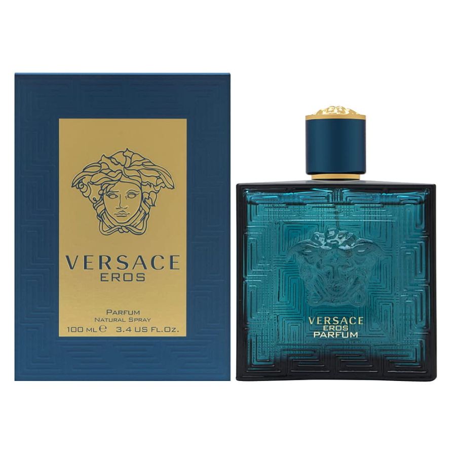 Eros Parfum by Versace, botella de color turquesa intenso de 3,4 oz para hombre