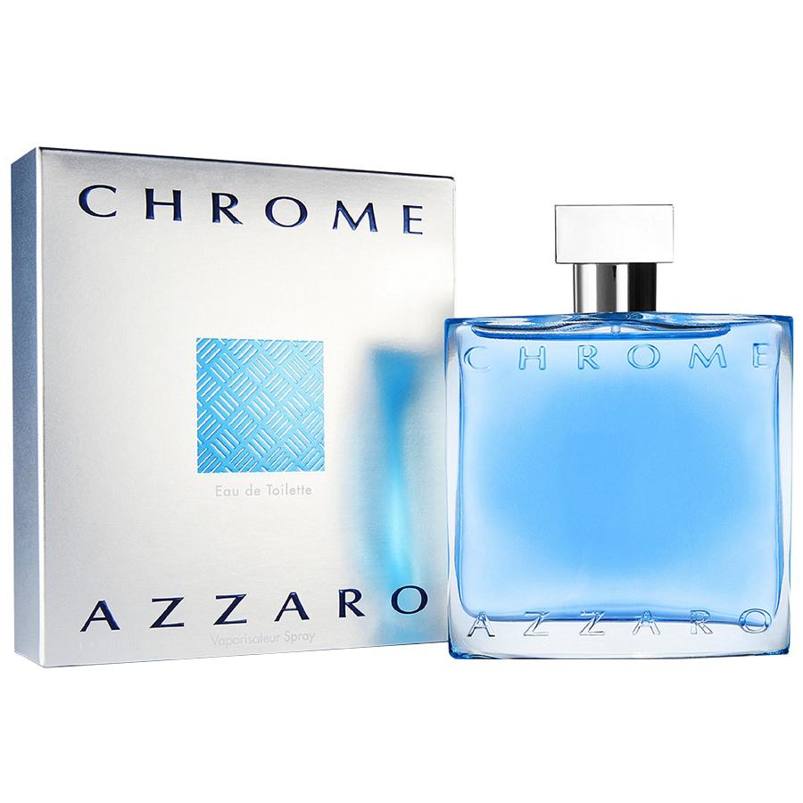 Azzaro Chrome EDT en aerosol para hombre de 3,4 oz, jugo azul, tapa cromada