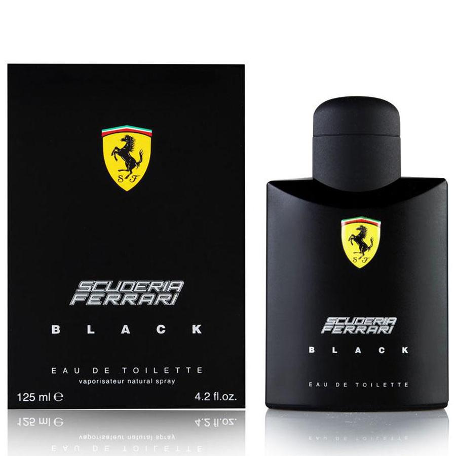 Ferrari Black 3.4 oz men’s EDT spray, matte black bottle with shield logo