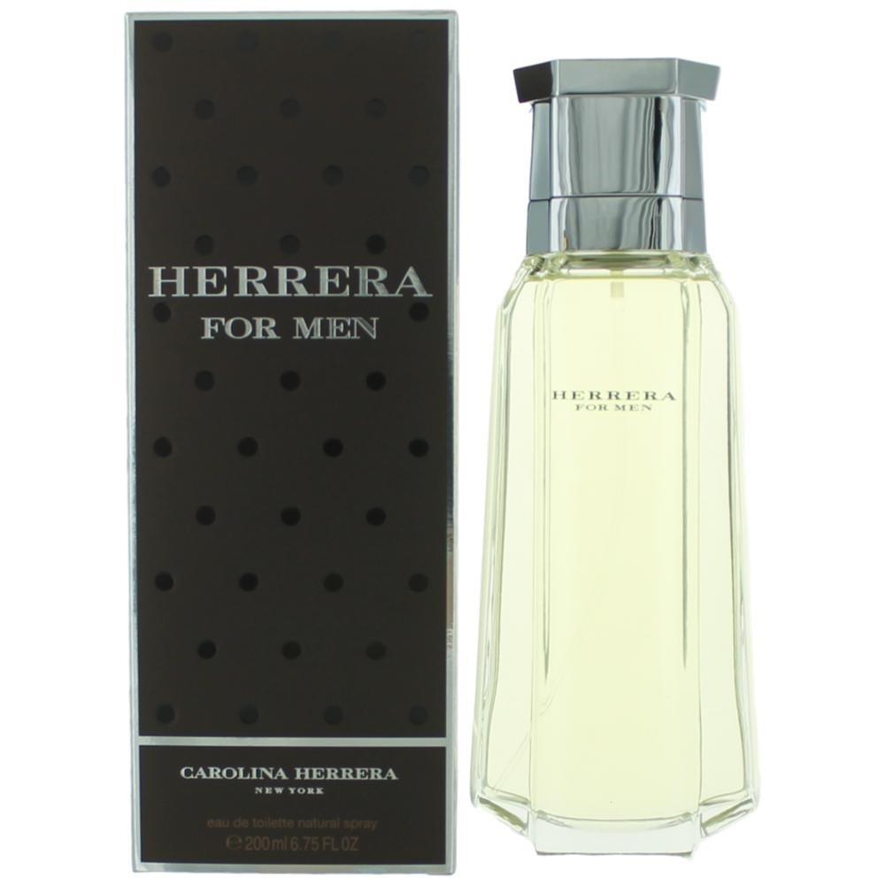 Herrera for Men EDT 6.8 oz, sleek clear bottle with silver cap