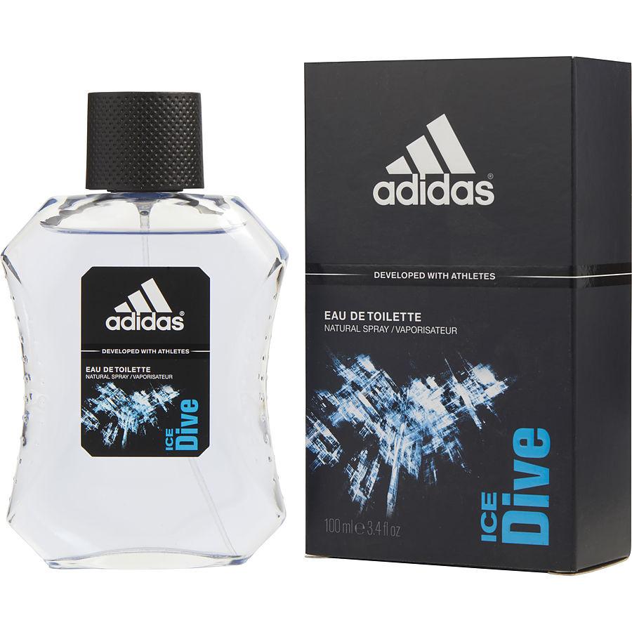 Colonia Adidas Ice Dive EDT, botella transparente de 3,4 oz con jugo azul