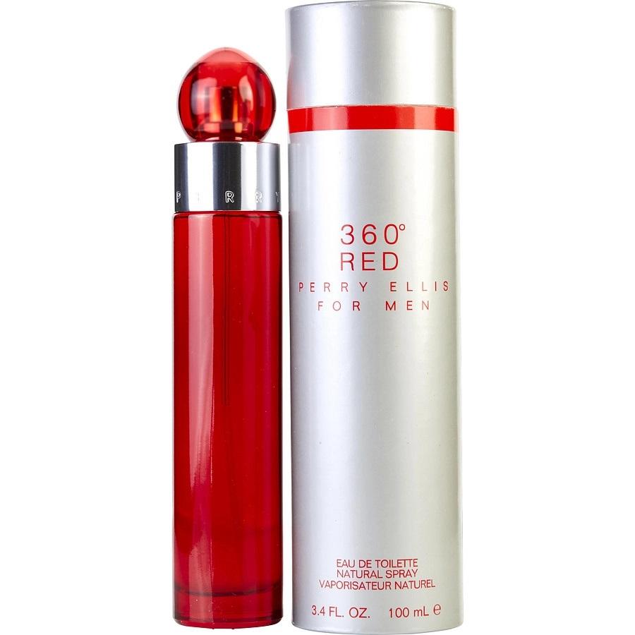 360° Red by Perry Ellis men’s EDT 3.4 oz, red cylinder bottle