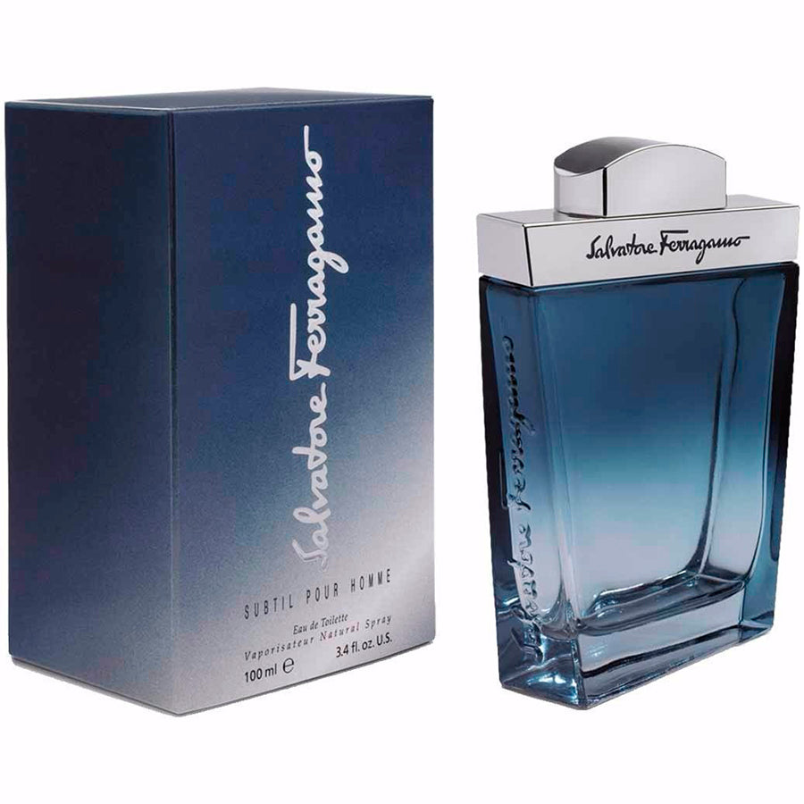 Subtil by Salvatore Ferragamo men’s EDT, 3.4 oz, blue gradient bottle